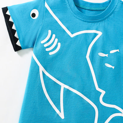 MyKids-USA® Baby Kids Shark Cartoon Pattern T-shirt and Shorts Clothing Set for Boys