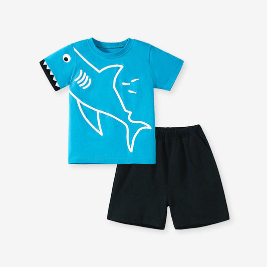 MyKids-USA® Baby Kids Shark Cartoon Pattern T-shirt and Shorts Clothing Set for Boys