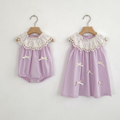 MyKids-USA® Girls Cute Color Patchwork Flowers Pattern Collar Sleeveless bodysuit or Dress – Princess Sister Matching