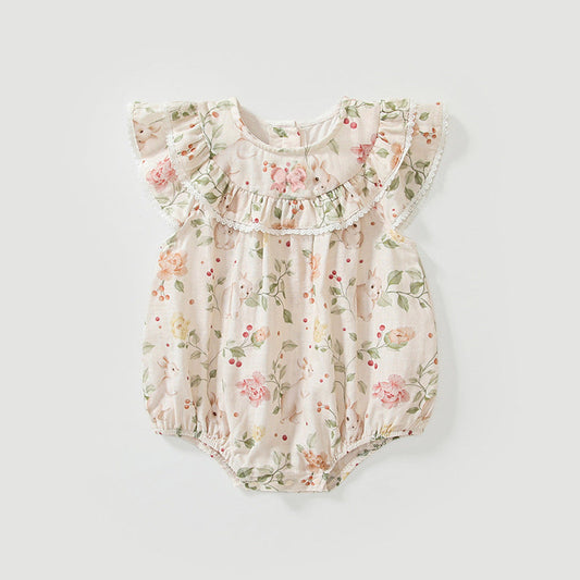 MyKids-USA® Baby Girls Fly Sleeves Cute Floral Pattern bodysuit
