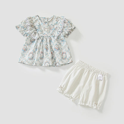 MyKids-USA® Baby Kids Floral Pattern Dress and Plain Shorts Clothing Set for Girls