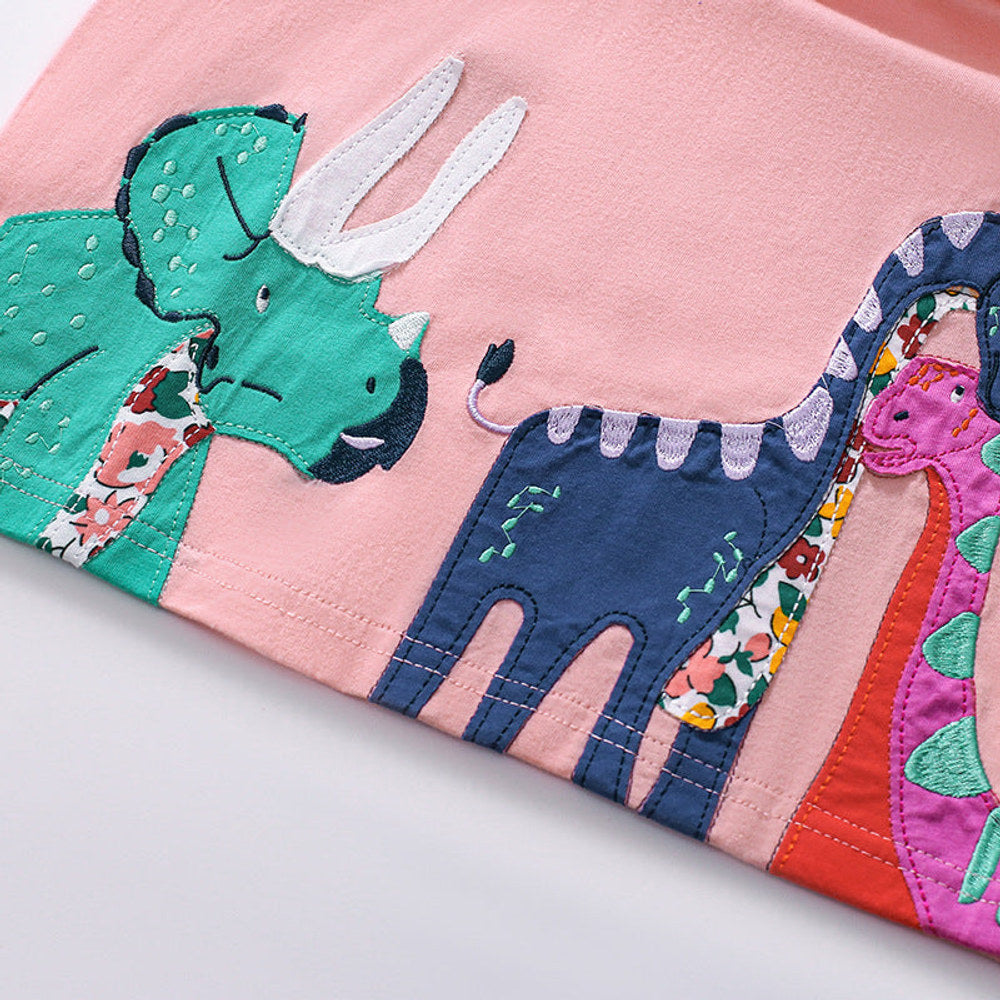 MyKids-USA® Pure Cotton Animals Cartoon Pattern Short Sleeves Dress for Stylish Girls