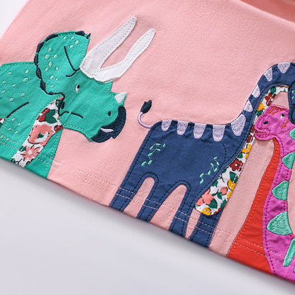 MyKids-USA® Pure Cotton Animals Cartoon Pattern Short Sleeves Dress for Stylish Girls