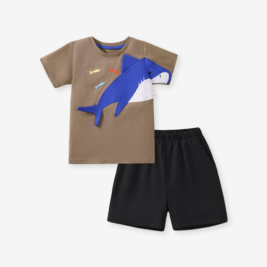 MyKids-USA® Baby Kids Shark Cartoon Pattern T-shirt and Shorts Clothing Set for Boys