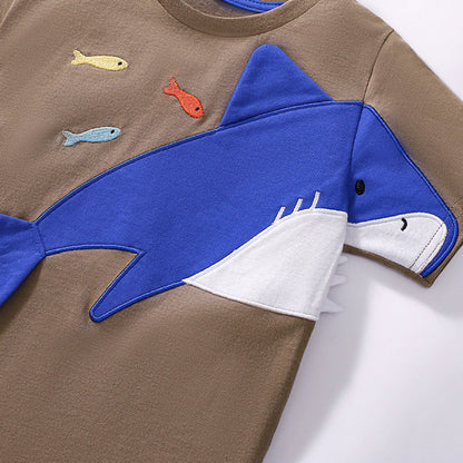 MyKids-USA® Baby Kids Shark Cartoon Pattern T-shirt and Shorts Clothing Set for Boys