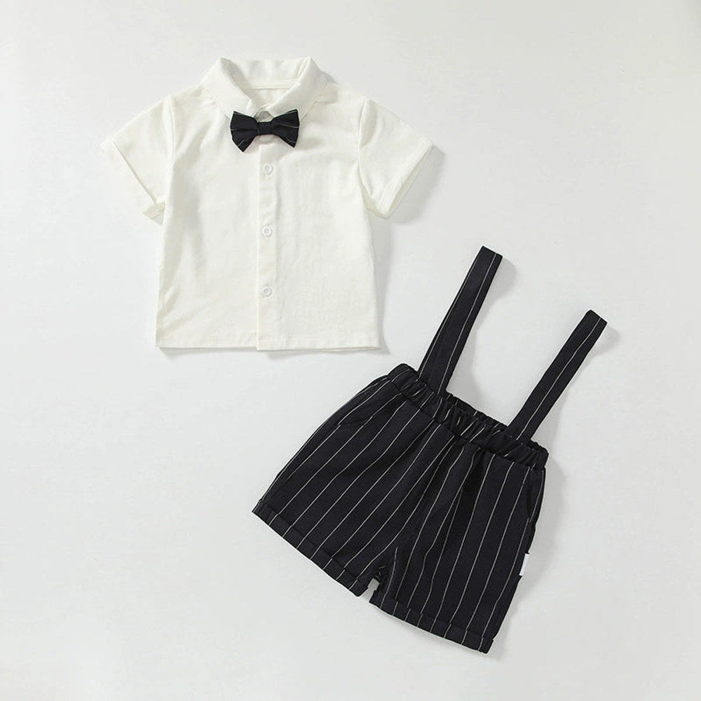 MyKids-USA® Baby Kids Boys Single Breasted Short Sleeves Shirt and Strap Overalls Clothing Set