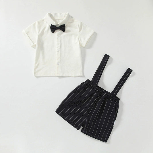 MyKids-USA® Baby Kids Boys Single Breasted Short Sleeves Shirt and Strap Overalls Clothing Set