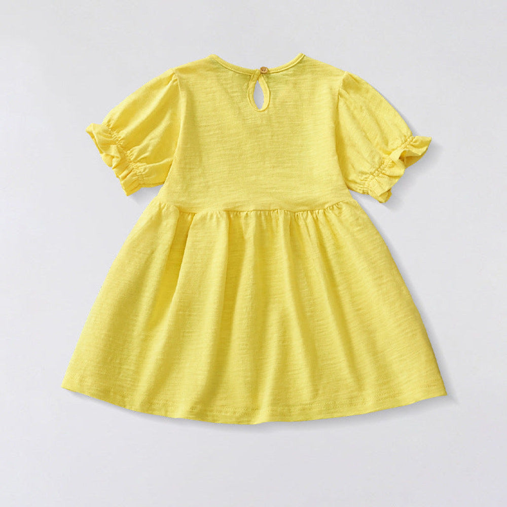MyKids-USA® Cotton Blend Flowers Cartoon Pattern Short Sleeves Dress for Stylish Girls