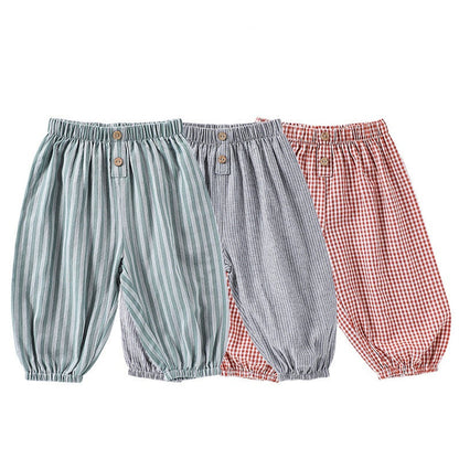 MyKids-USA® Children’s Summer Breathable Striped and Plaid Fashion Casual Pants – Home Trousers