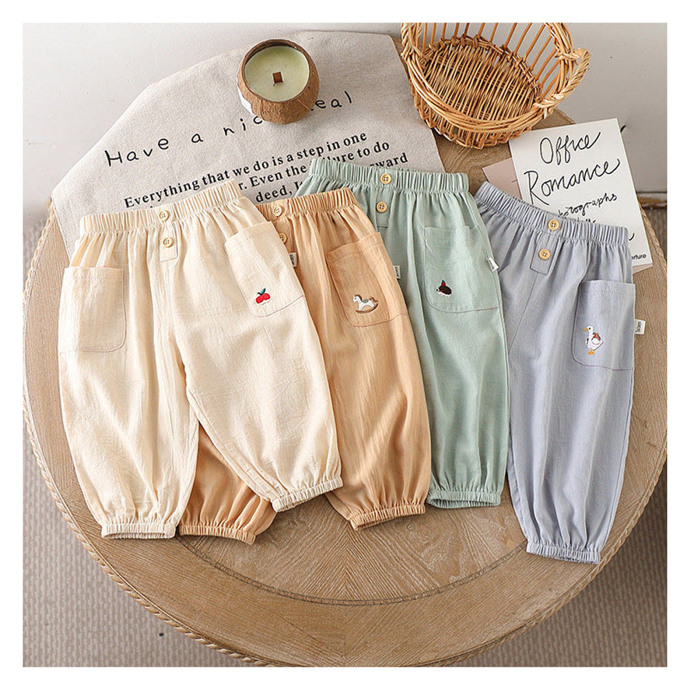 MyKids-USA® Children’s Breathable Simple Logo Embroidered Pocketed Fashion Casual Pants – Home Trousers