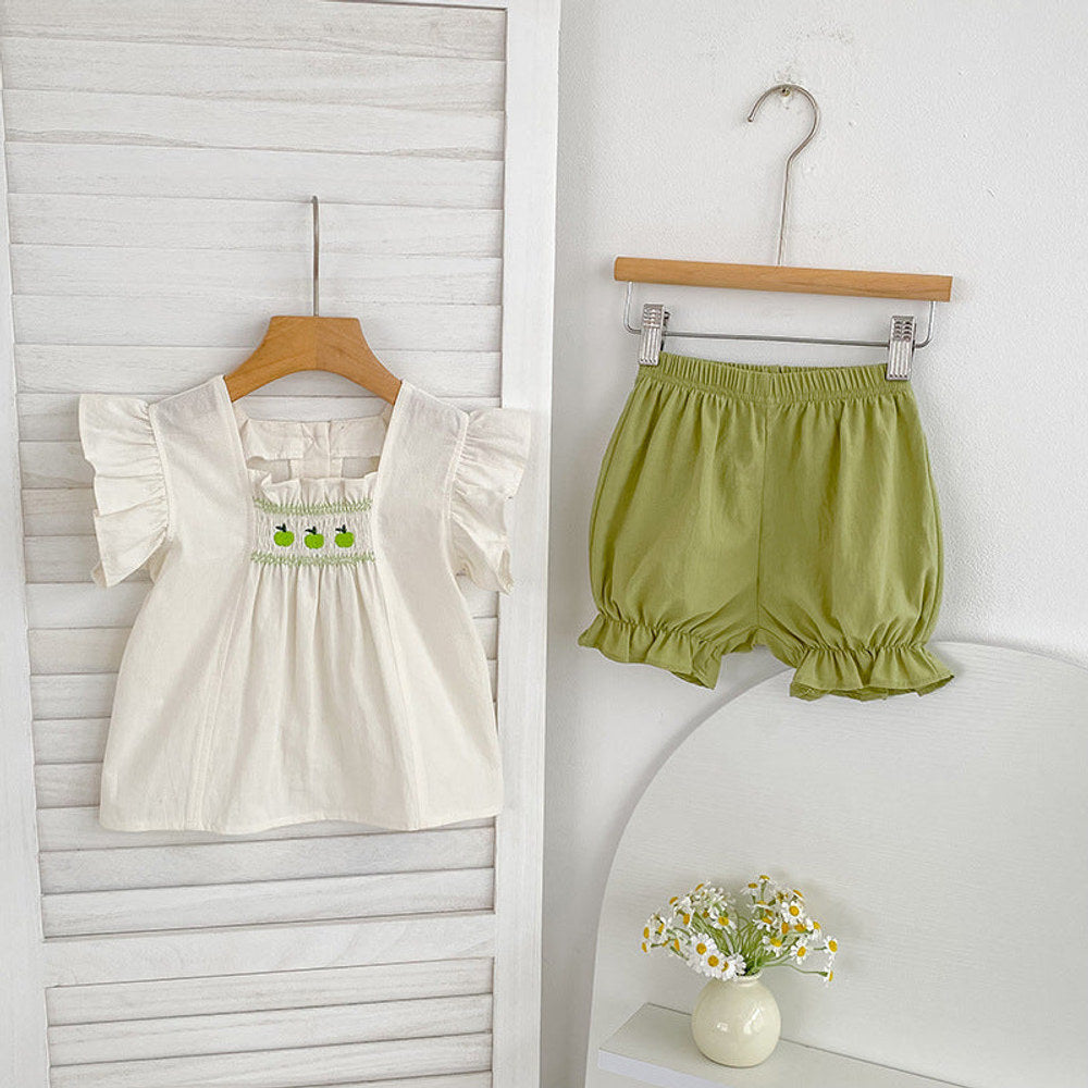 MyKids-USA® Baby Kids Flowers Pattern Fly Sleeves Top and Plain Shorts Clothing Set for Girls