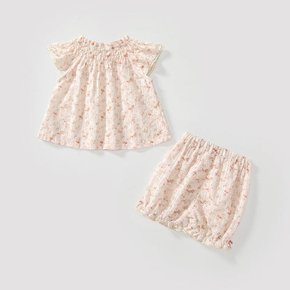 MyKids-USA® Baby Kids Flowers Pattern Fly Sleeves Top Dress and Shorts Clothing Set for Girls