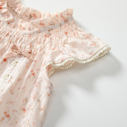 MyKids-USA® Baby Kids Flowers Pattern Fly Sleeves Top Dress and Shorts Clothing Set for Girls