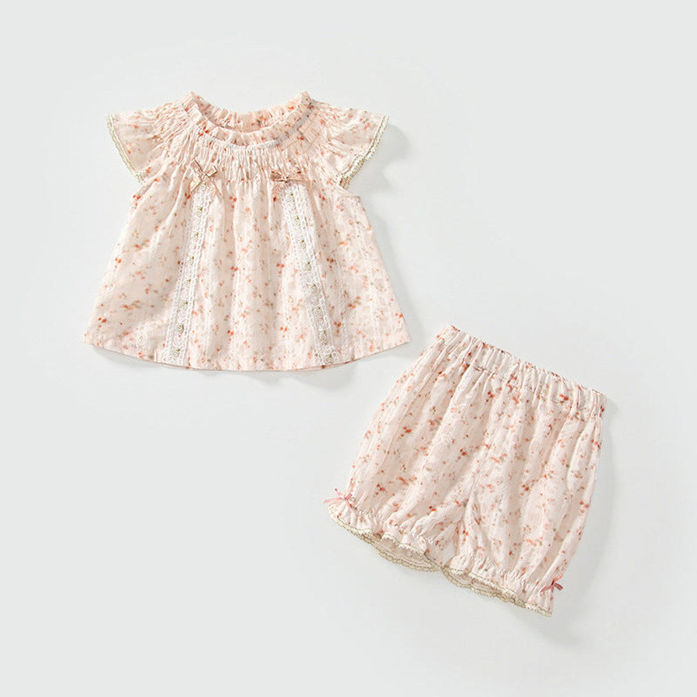 MyKids-USA® Baby Kids Flowers Pattern Fly Sleeves Top Dress and Shorts Clothing Set for Girls