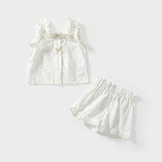 MyKids-USA® Baby Kids Flowers Pattern Sleeveless Top Vest and Shorts Clothing Set for Girls