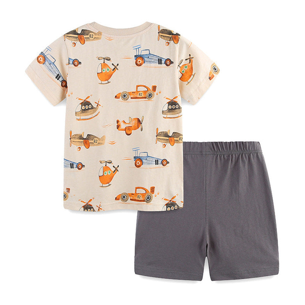 MyKids-USA® Baby Kids Racing Cars and Planes Cartoon Pattern T-shirt and Shorts Clothing Set for Boys