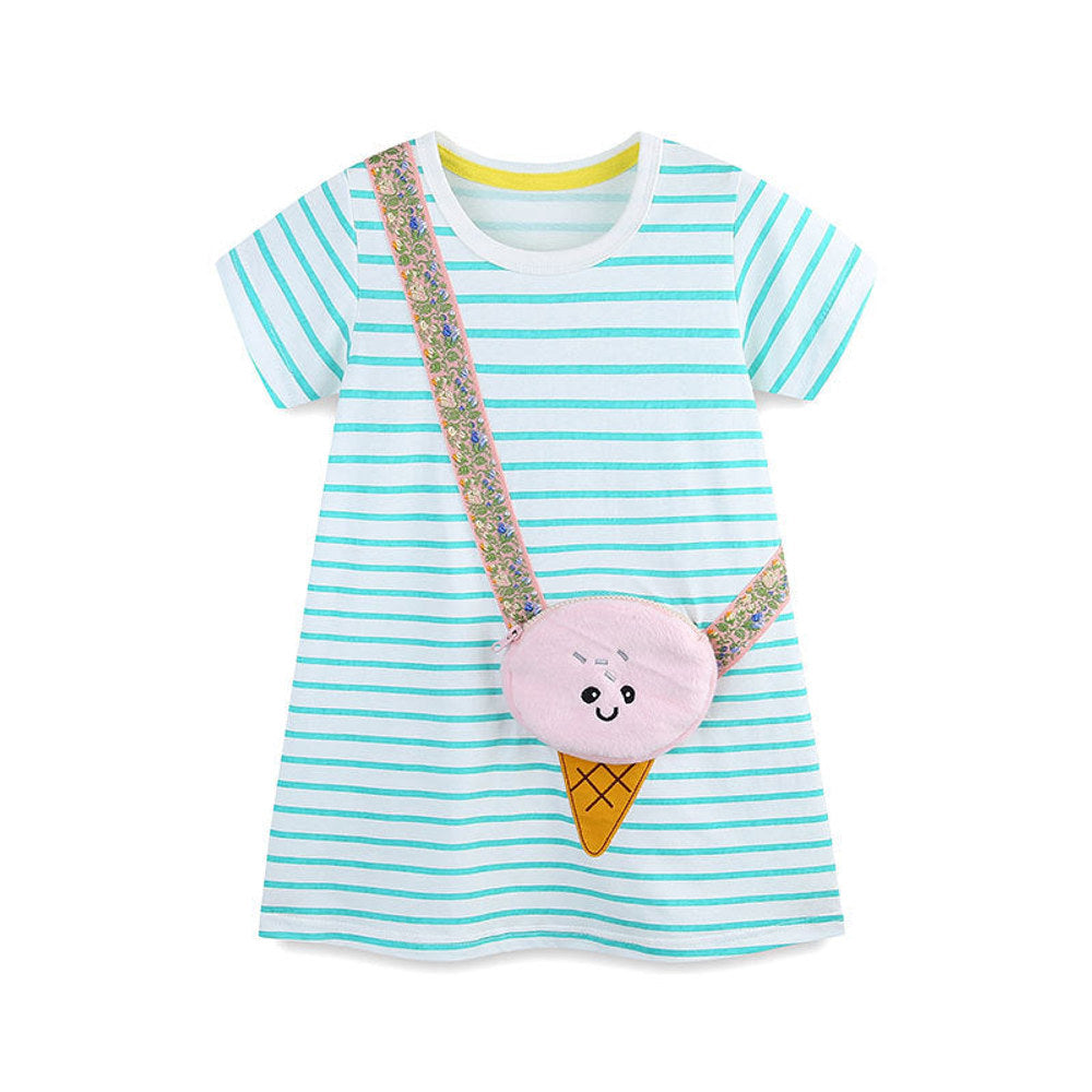 MyKids-USA® Ice-Cream Cartoon Pattern Short Sleeves Dress for Stylish Girls
