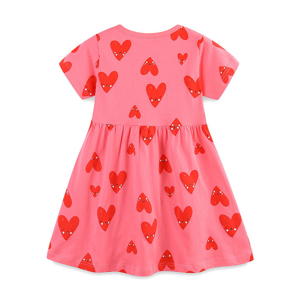 MyKids-USA® Girls Short Sleeves Red Heart Pattern Dress