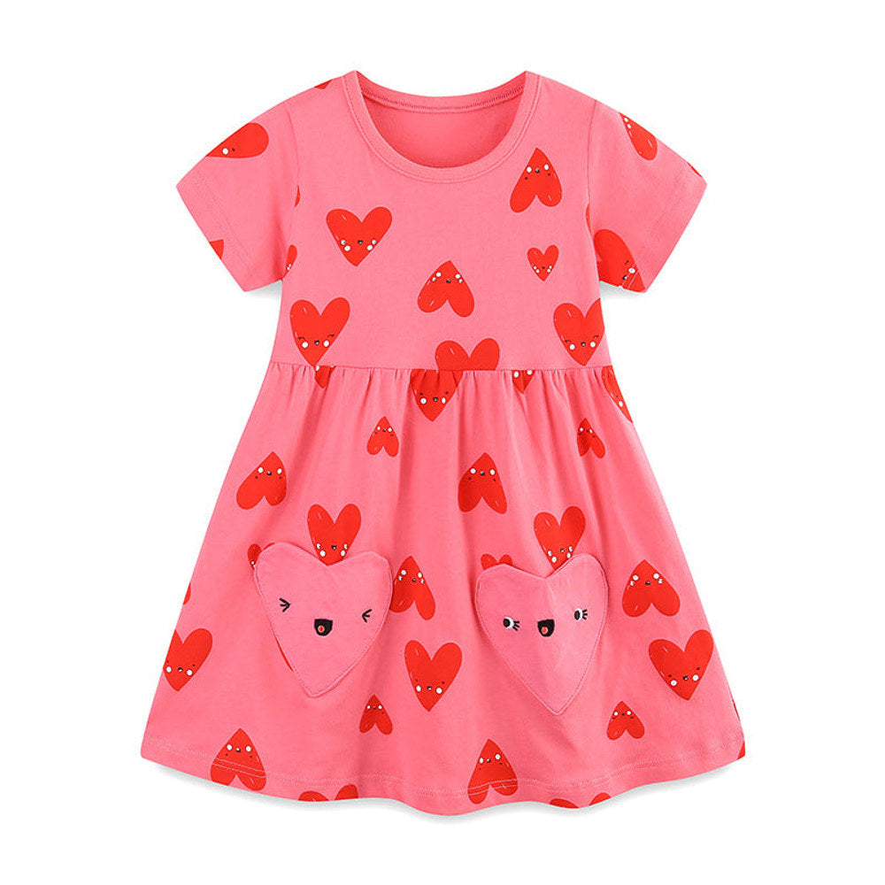 MyKids-USA® Girls Short Sleeves Red Heart Pattern Dress