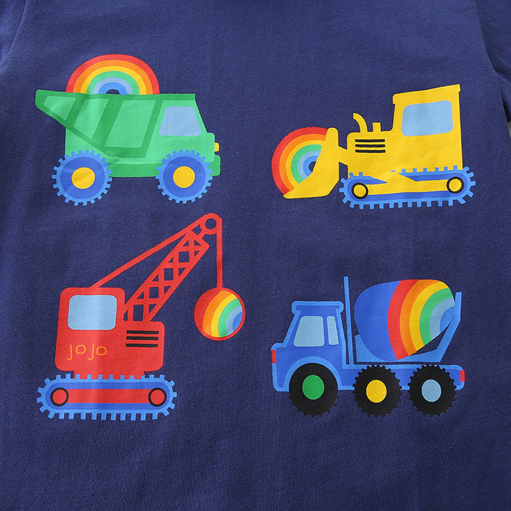 MyKids-USA® Boys’ Engineering Car Cartoon Pattern T-shirt in European and American Style