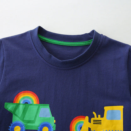 MyKids-USA® Boys’ Engineering Car Cartoon Pattern T-shirt in European and American Style