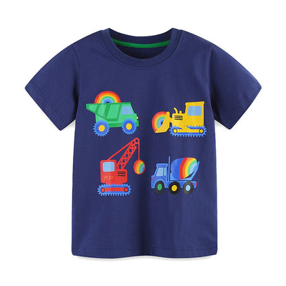 MyKids-USA® Boys’ Engineering Car Cartoon Pattern T-shirt in European and American Style