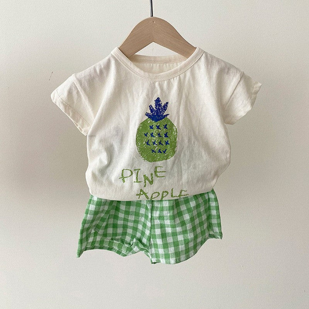 MyKids-USA® Baby Kids Fruits Pattern Short Sleeves T-shirt and Plaid Shorts Clothing Set