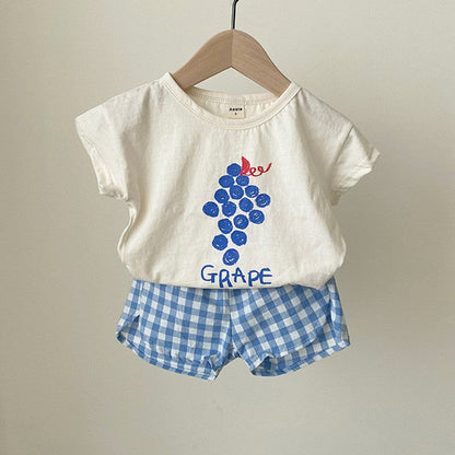 MyKids-USA® Baby Kids Fruits Pattern Short Sleeves T-shirt and Plaid Shorts Clothing Set