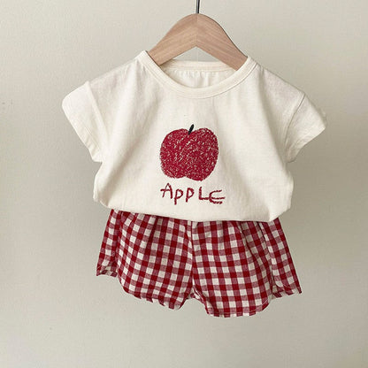 MyKids-USA® Baby Kids Fruits Pattern Short Sleeves T-shirt and Plaid Shorts Clothing Set