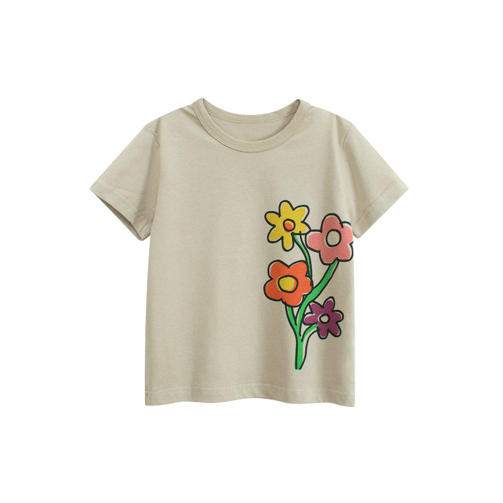 MyKids-USA® Girls’ Cartoon Flowers Printed T-shirt in European and American Style