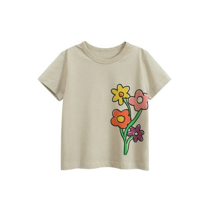 MyKids-USA® Girls’ Cartoon Flowers Printed T-shirt in European and American Style