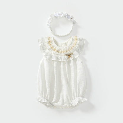 MyKids-USA® Baby Girls Sleeveless Simple Embroidery Pattern bodysuit