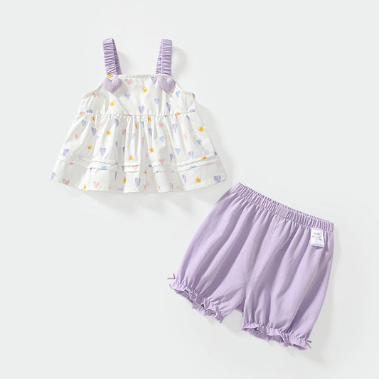 MyKids-USA® Baby Kids Hearts Pattern Sleeveless Top Vest and Shorts Clothing Set for Girls