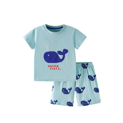 MyKids-USA® Baby Kids Whales Cartoon Pattern T-shirt and Shorts Clothing Set for Boys
