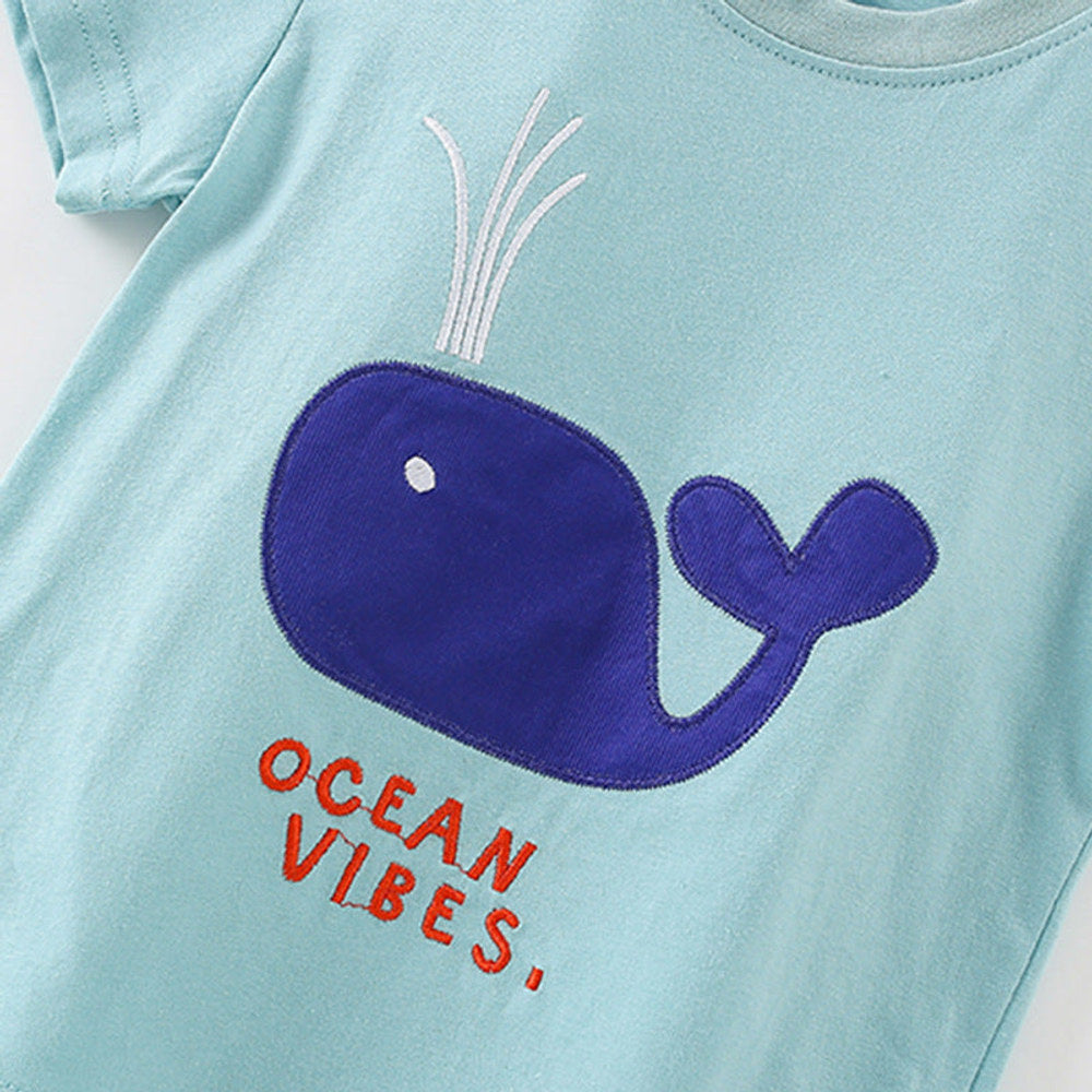 MyKids-USA® Baby Kids Whales Cartoon Pattern T-shirt and Shorts Clothing Set for Boys