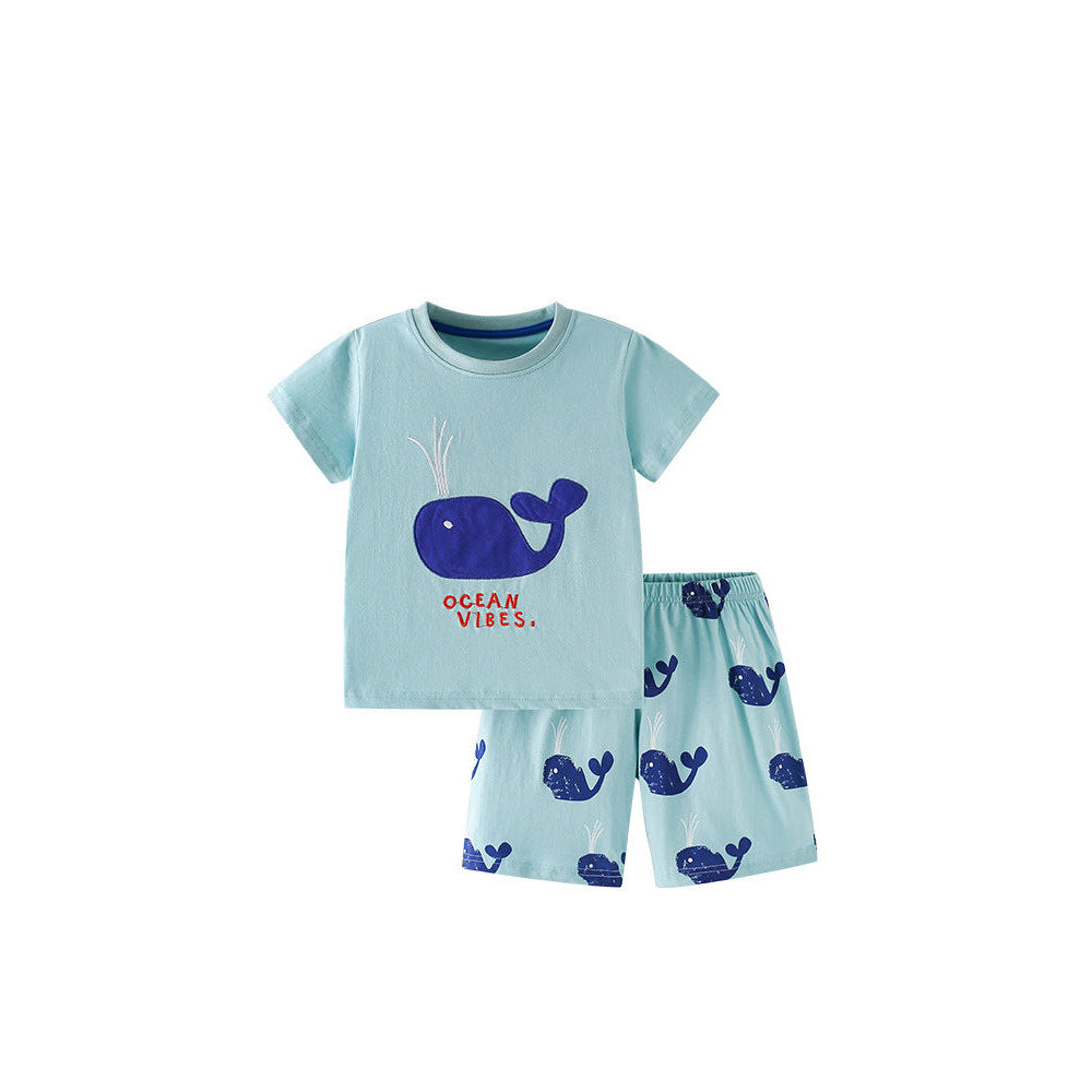 MyKids-USA® Baby Kids Whales Cartoon Pattern T-shirt and Shorts Clothing Set for Boys