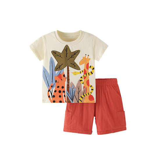 MyKids-USA® Baby Kids Jungle Animals Cartoon Pattern T-shirt and Shorts Clothing Set for Boys