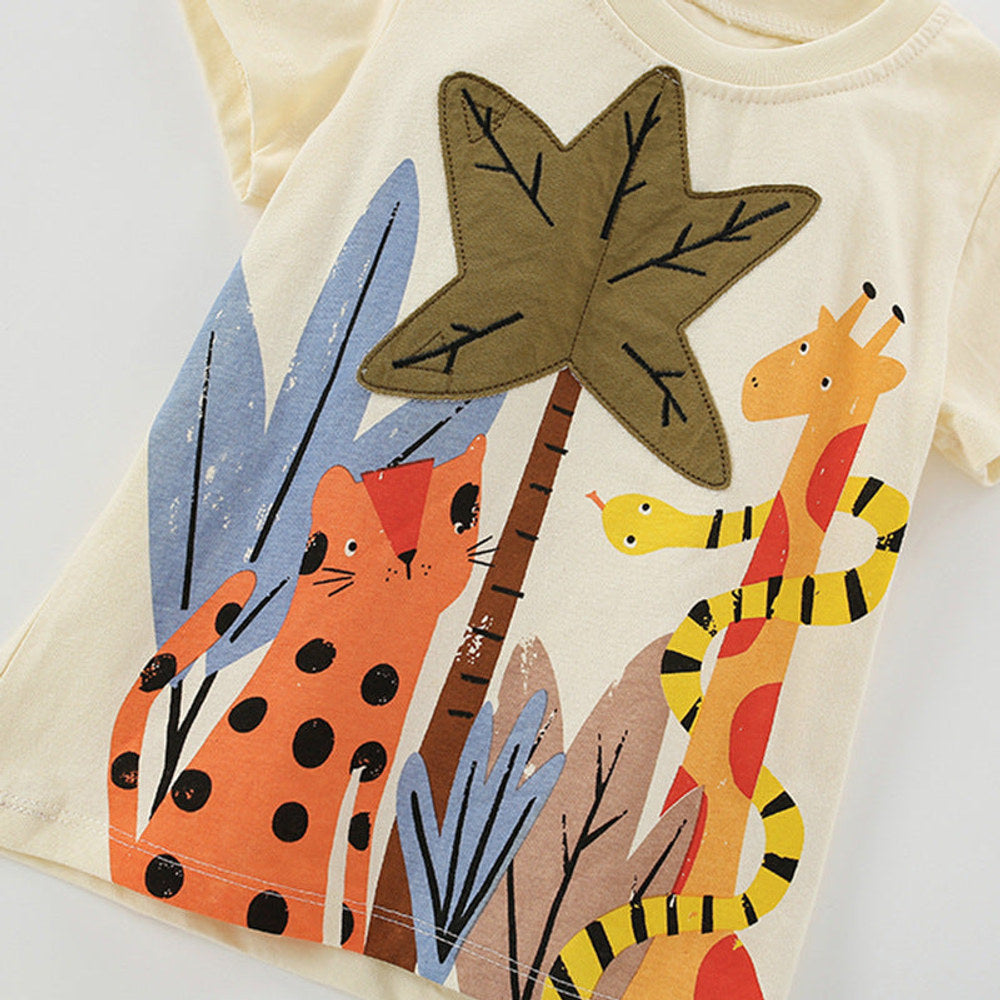 MyKids-USA® Baby Kids Jungle Animals Cartoon Pattern T-shirt and Shorts Clothing Set for Boys