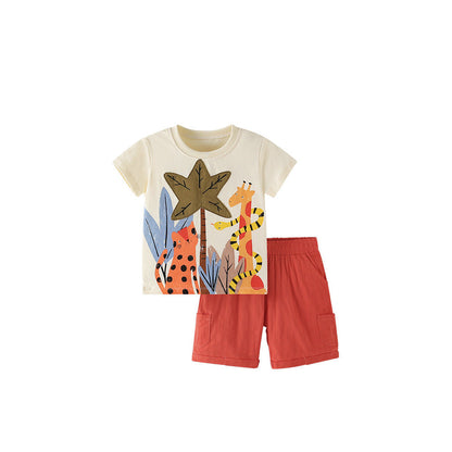 MyKids-USA® Baby Kids Jungle Animals Cartoon Pattern T-shirt and Shorts Clothing Set for Boys