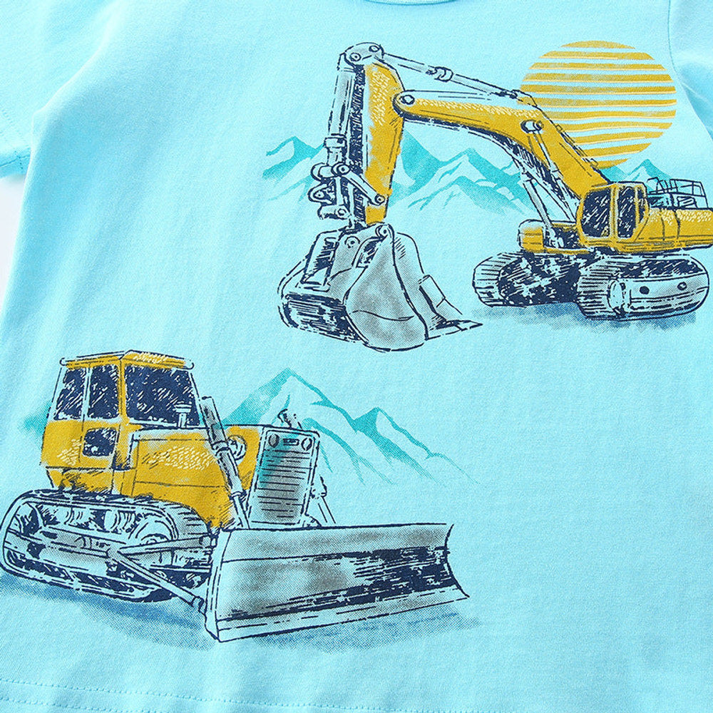 MyKids-USA® Boys’ Engineering Car Cartoon Pattern T-shirt in European and American Style