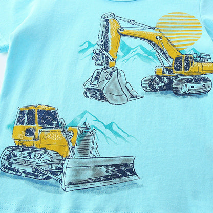 MyKids-USA® Boys’ Engineering Car Cartoon Pattern T-shirt in European and American Style