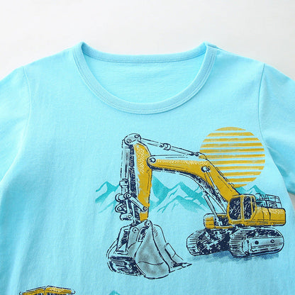 MyKids-USA® Boys’ Engineering Car Cartoon Pattern T-shirt in European and American Style
