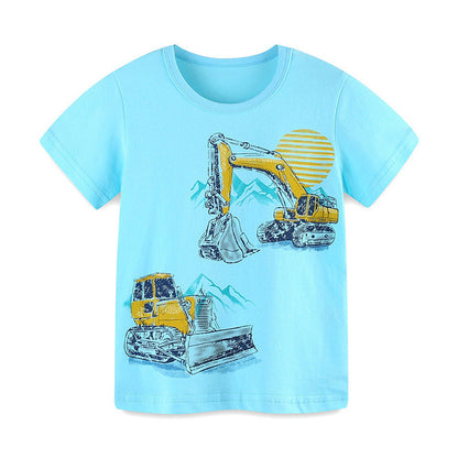 MyKids-USA® Boys’ Engineering Car Cartoon Pattern T-shirt in European and American Style