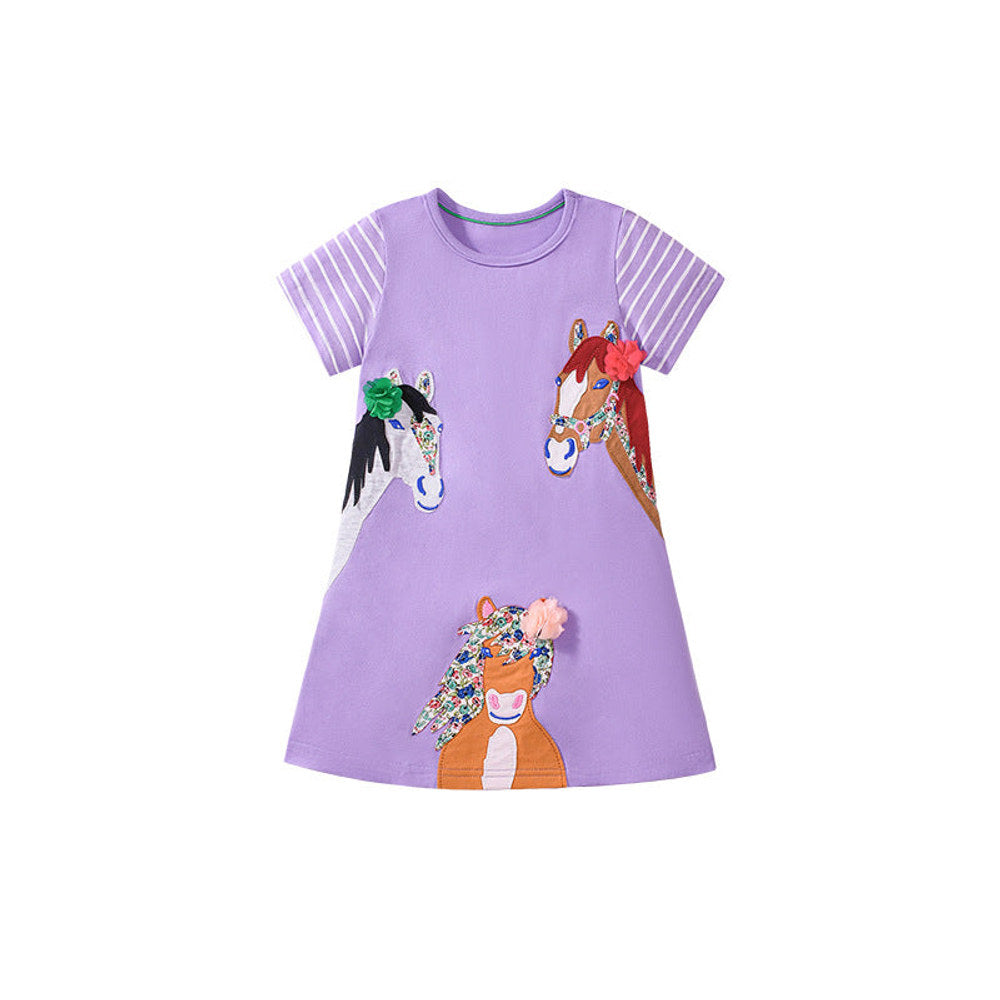 MyKids-USA® Pure Cotton Animals Cartoon Pattern Short Sleeves Dress for Stylish Girls