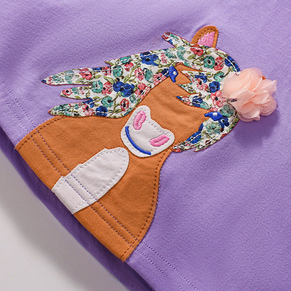 MyKids-USA® Pure Cotton Animals Cartoon Pattern Short Sleeves Dress for Stylish Girls