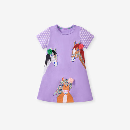MyKids-USA® Pure Cotton Animals Cartoon Pattern Short Sleeves Dress for Stylish Girls