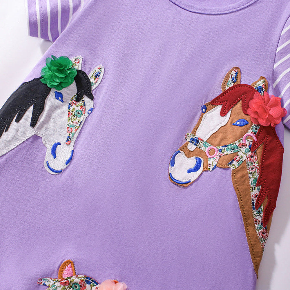 MyKids-USA® Pure Cotton Animals Cartoon Pattern Short Sleeves Dress for Stylish Girls