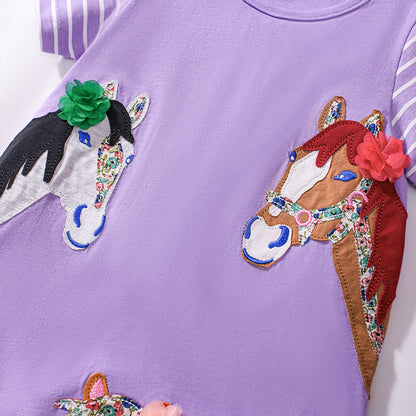 MyKids-USA® Pure Cotton Animals Cartoon Pattern Short Sleeves Dress for Stylish Girls