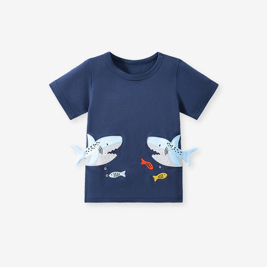 MyKids-USA® Summer Boys’ Cartoon Sharks Pattern T-shirt in European and American Style