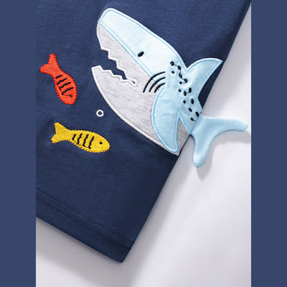 MyKids-USA® Boys’ Cartoon Sharks Pattern T-shirt in European and American Style